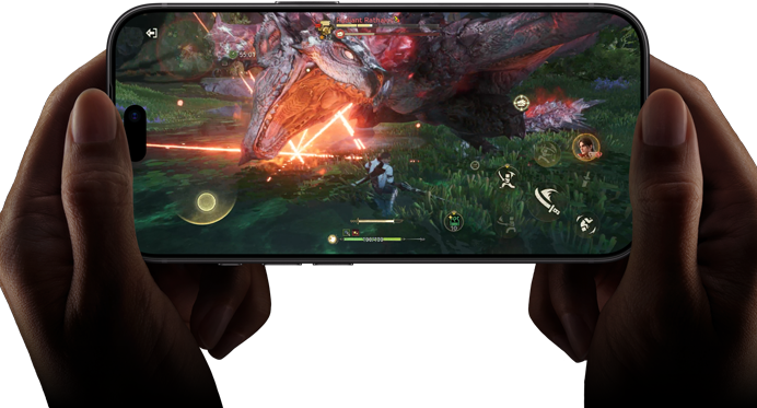 iPhone 18 Pro mostrato di fronte, con una scena tratta da “Monster Hunter Outlander” per mettere in evidenza le prestazioni del chip A20 Pro